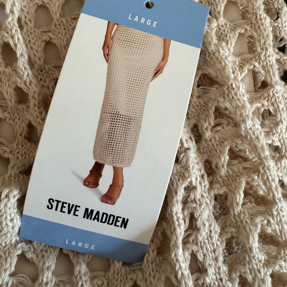 Steve Madden Crochet Knit Maxi Skirt Cream Lined NWT Size L - Picture 3 of 7